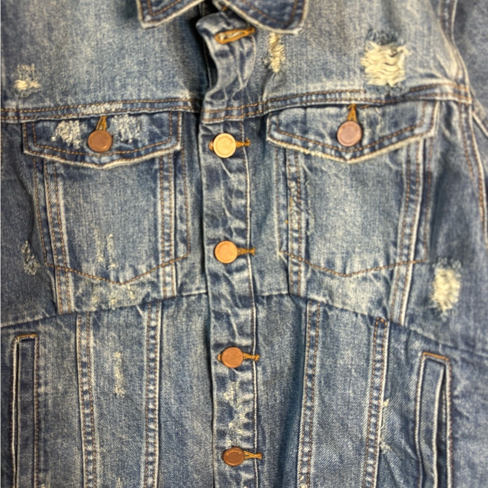 BLANK NYC Distressed patch work jean jacket women’s size M - Picture 3 of 7